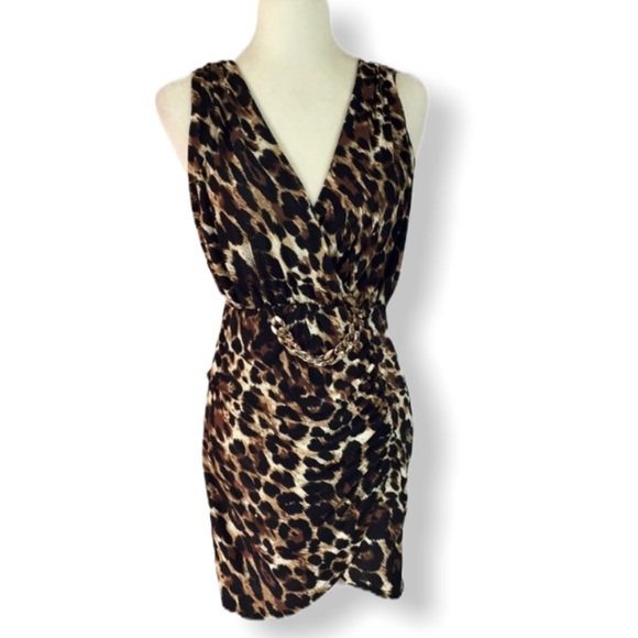 Fashion Magazine Dresses & Skirts - Leopard stretch knit v neck mini medium dress